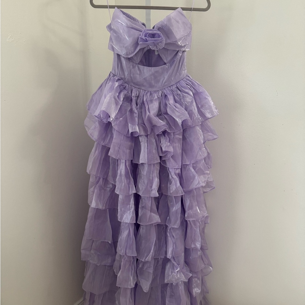Elegant Lavender Ruffled Gown
